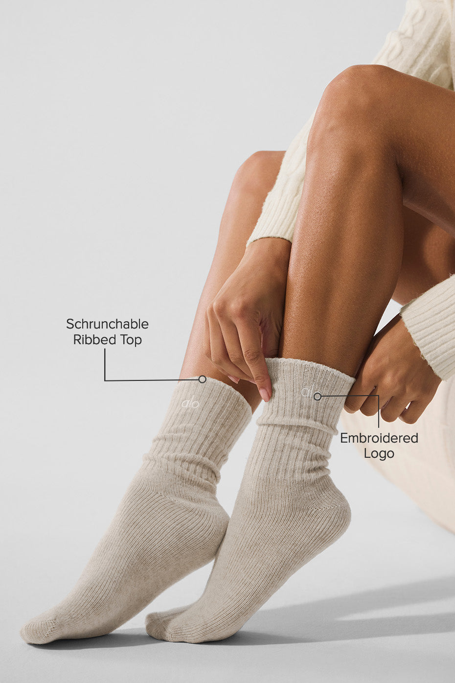 Unisex Wool Cashmere Light Frosted Sock - Winter Latte/Ivory - Image 2