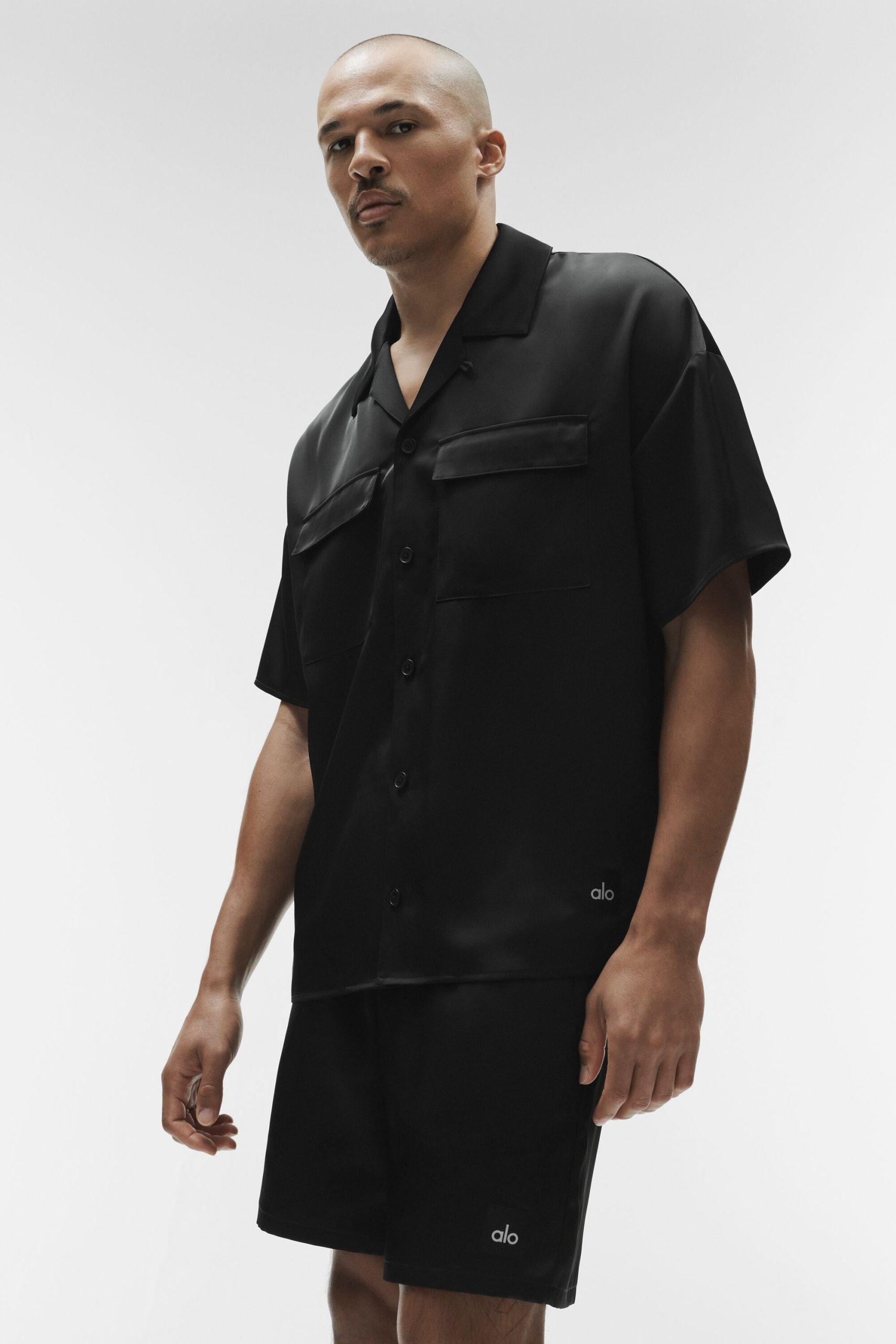 Satin Horizon Short Sleeve Button Up - Black - Image 3