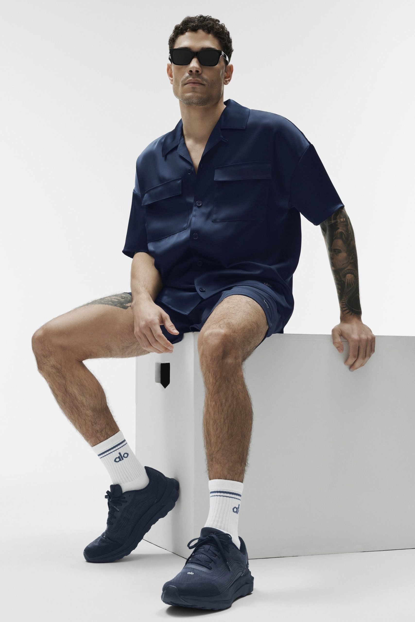 Satin Horizon Short Sleeve Button Up - Navy - Image 5