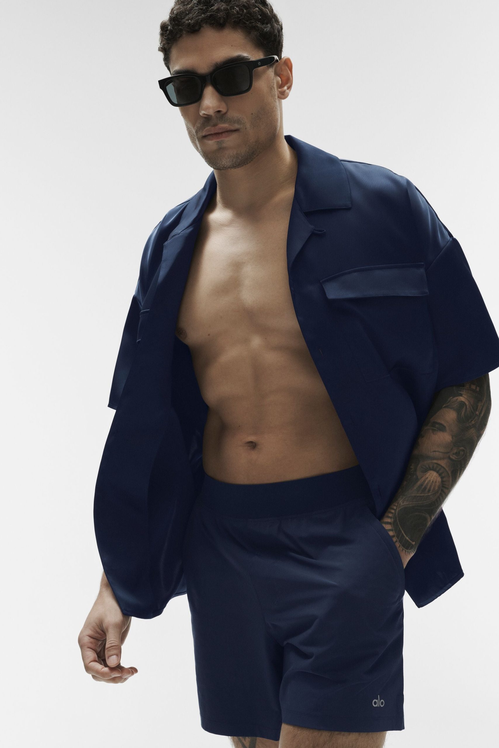 Satin Horizon Short Sleeve Button Up - Navy - Image 4