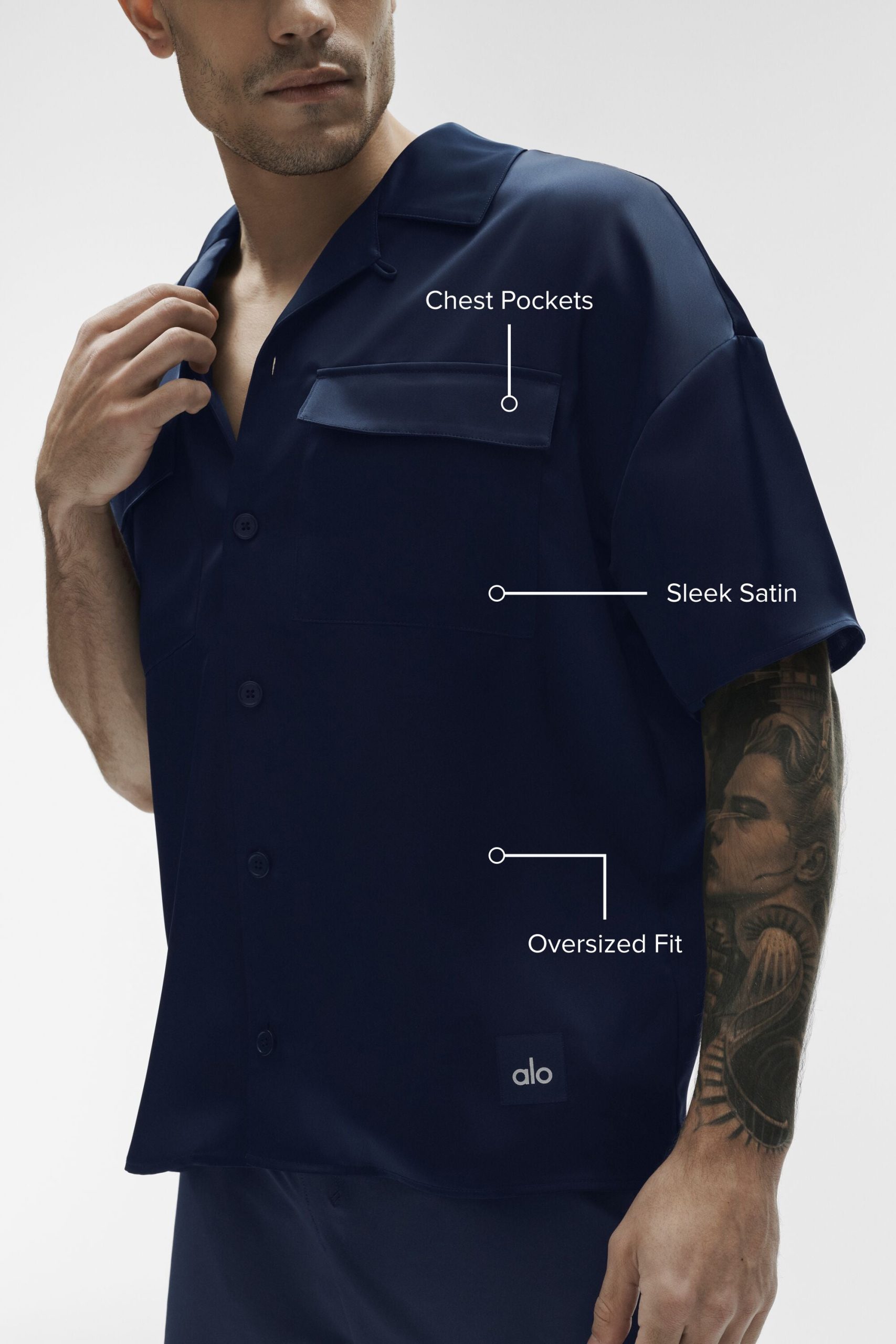 Satin Horizon Short Sleeve Button Up - Navy - Image 2