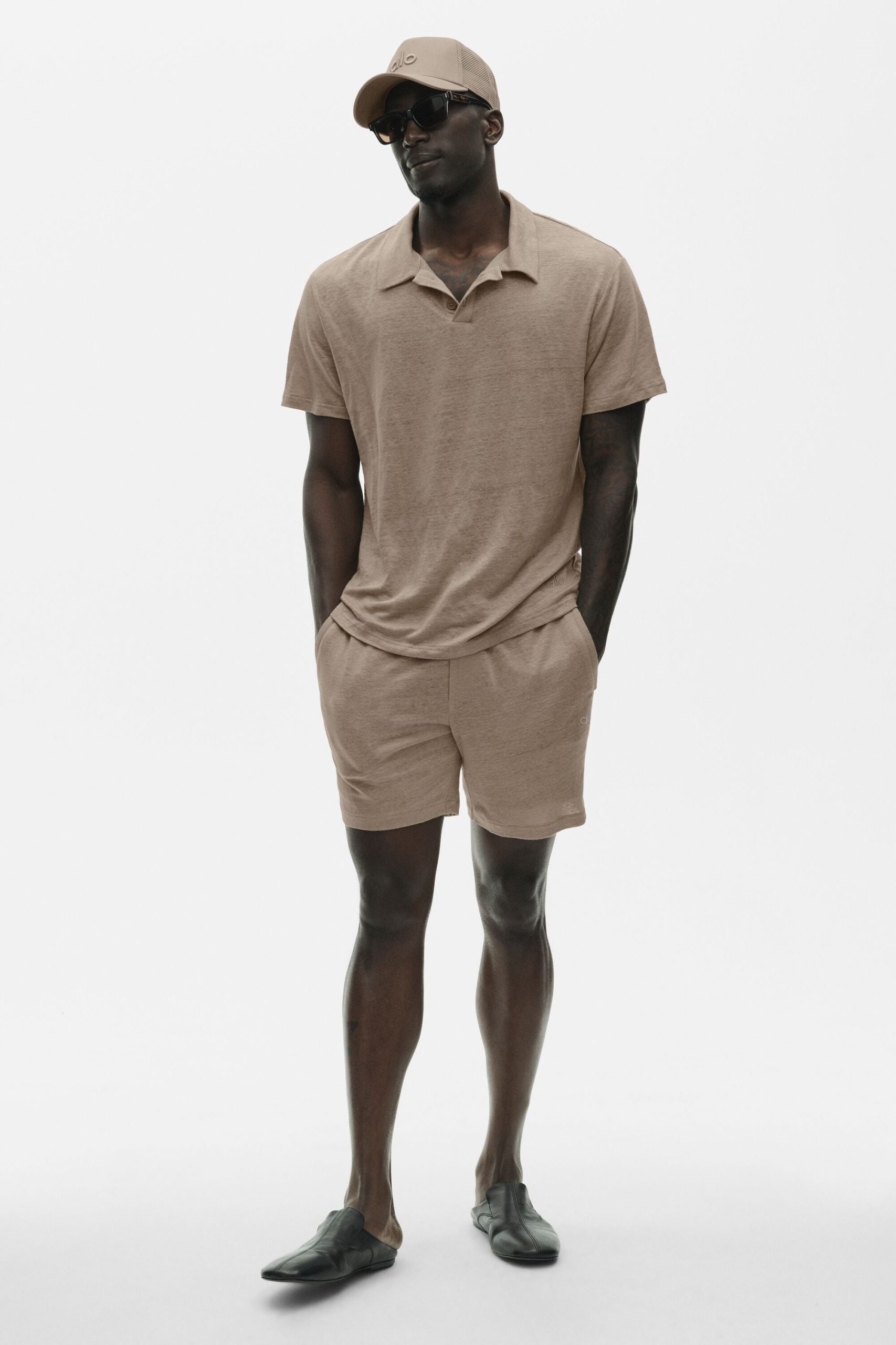 Linen Jersey Coastal Short Sleeve Polo - Gravel - Image 5