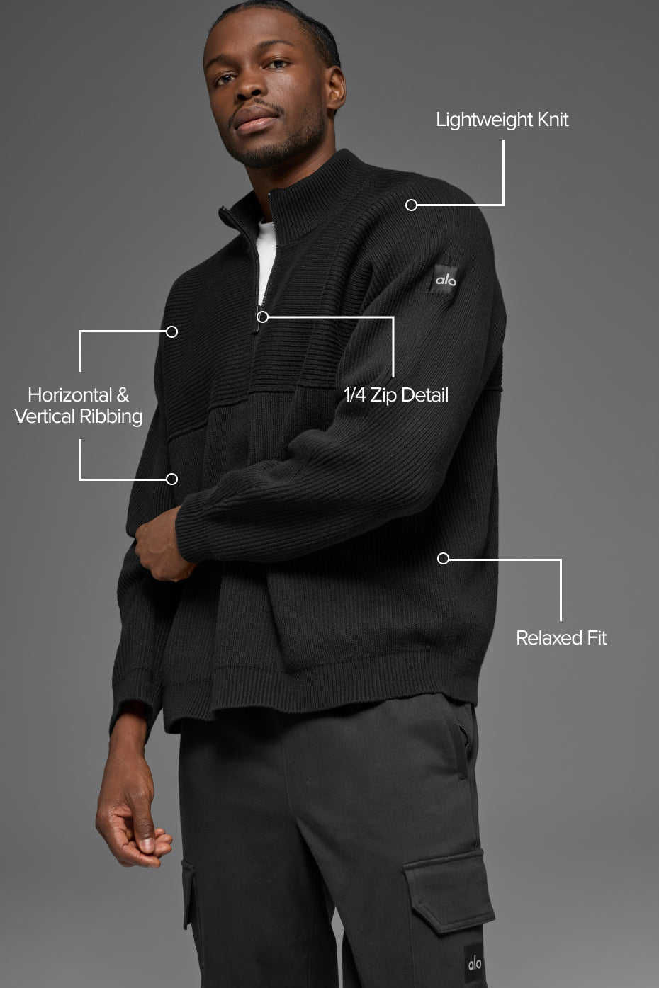 Domain Shift Rib Knit 1/4 Zip Sweater - Black - Image 2