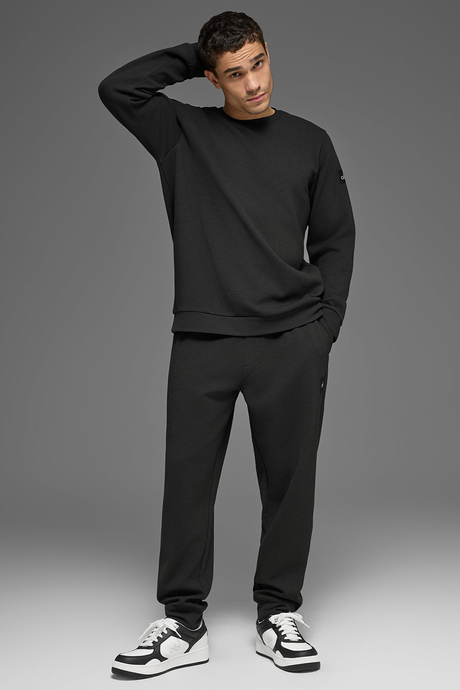 Waffle Lounge Long Sleeve Crew - Black - Image 6
