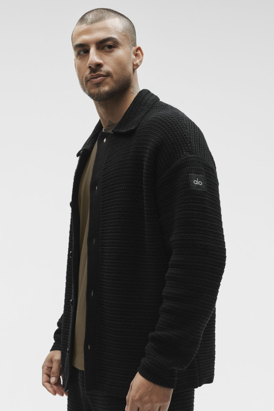 Shift Knit Button Up Long Sleeve - Black - Image 3