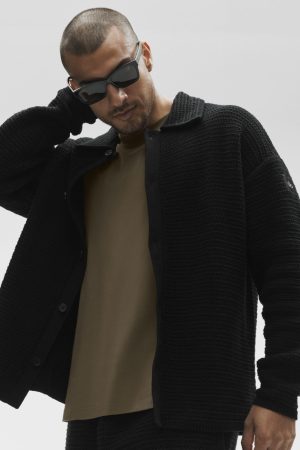 Shift Knit Button Up Long Sleeve - Black