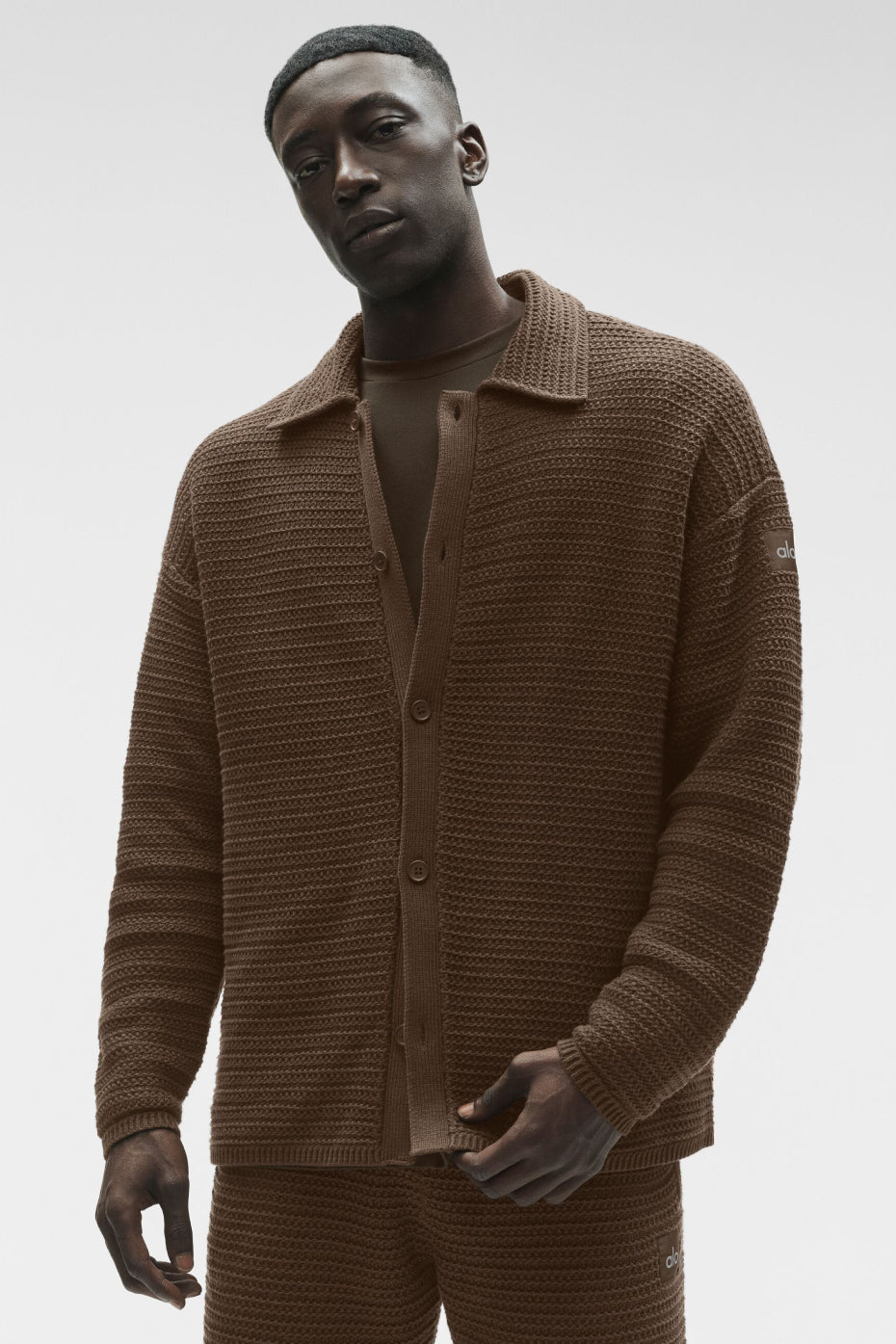 Shift Knit Button Up Long Sleeve - Espresso - Image 3