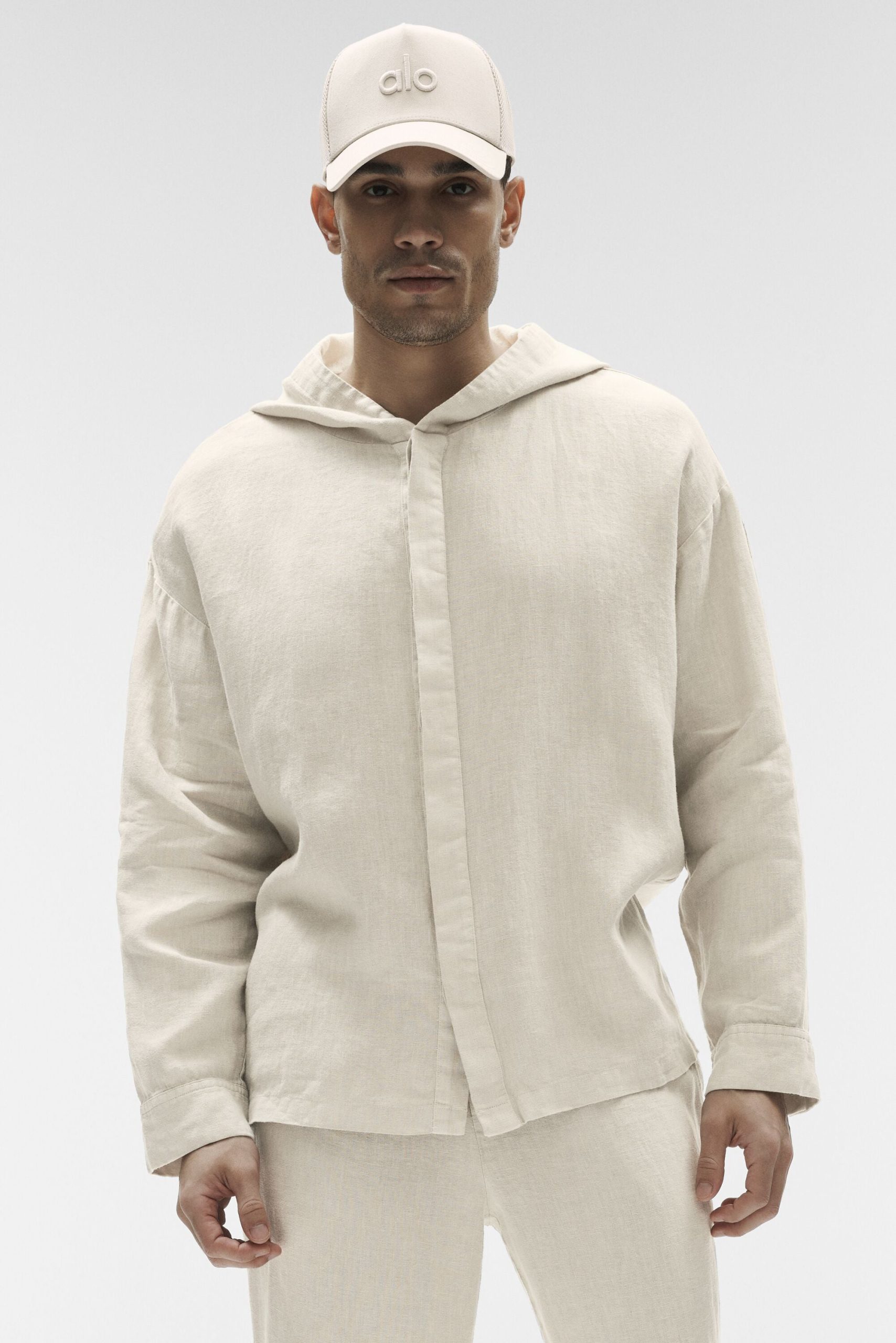 Linen Days Button Up Hoodie - Bone - Image 3