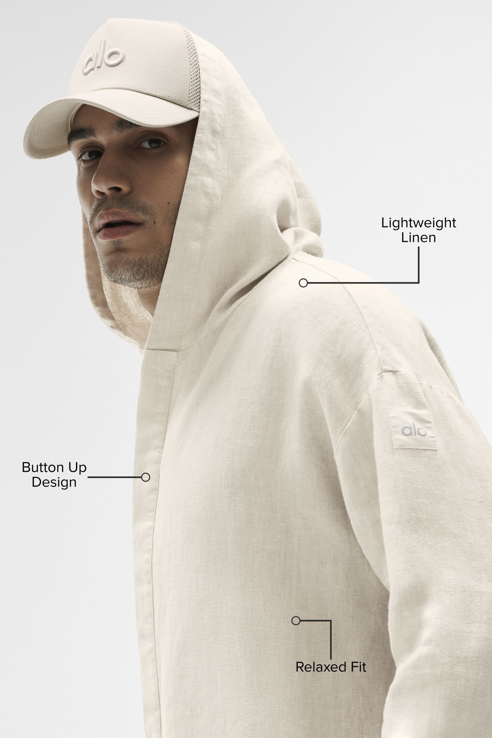 Linen Days Button Up Hoodie - Bone - Image 2