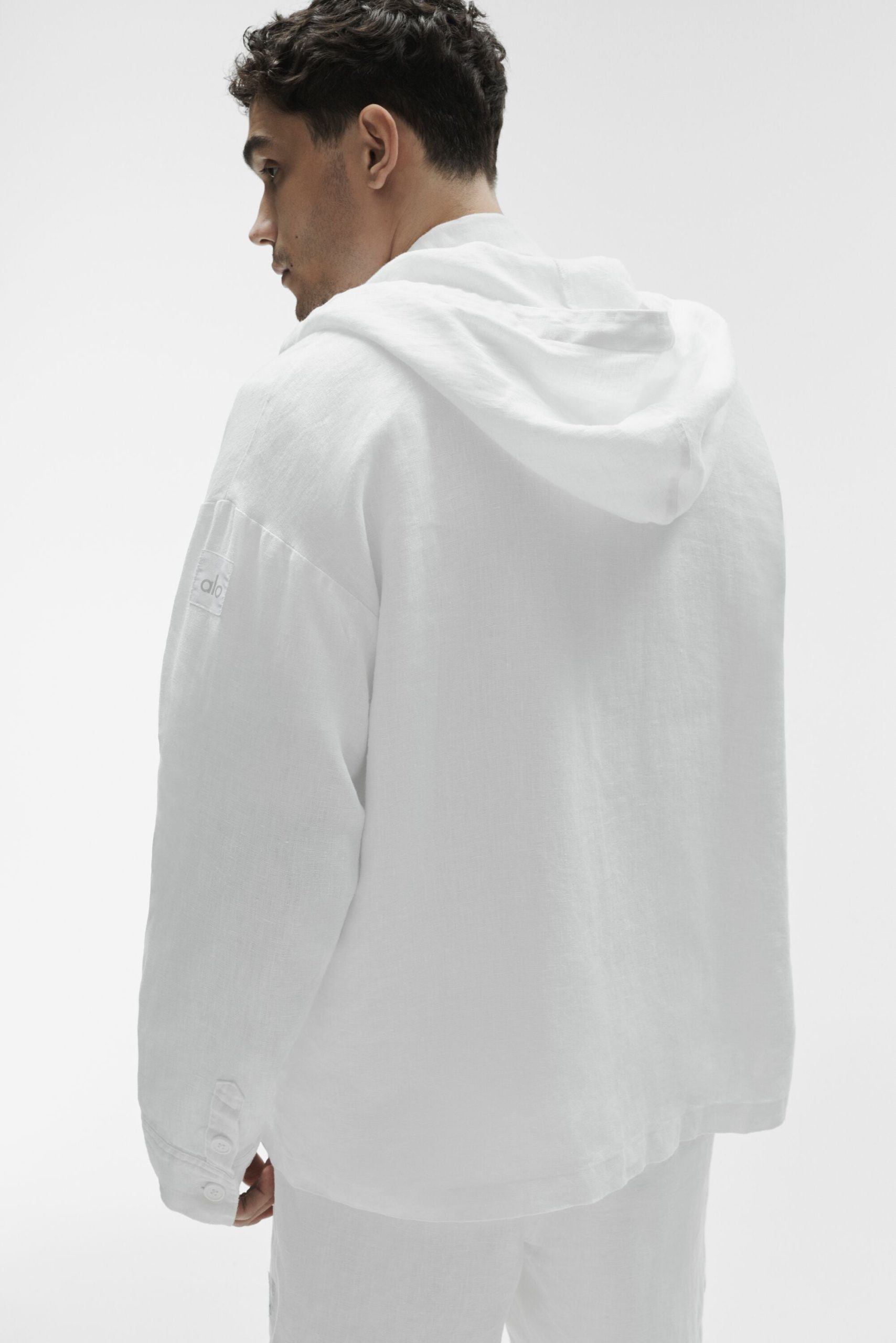 Linen Days Button Up Hoodie - White - Image 4