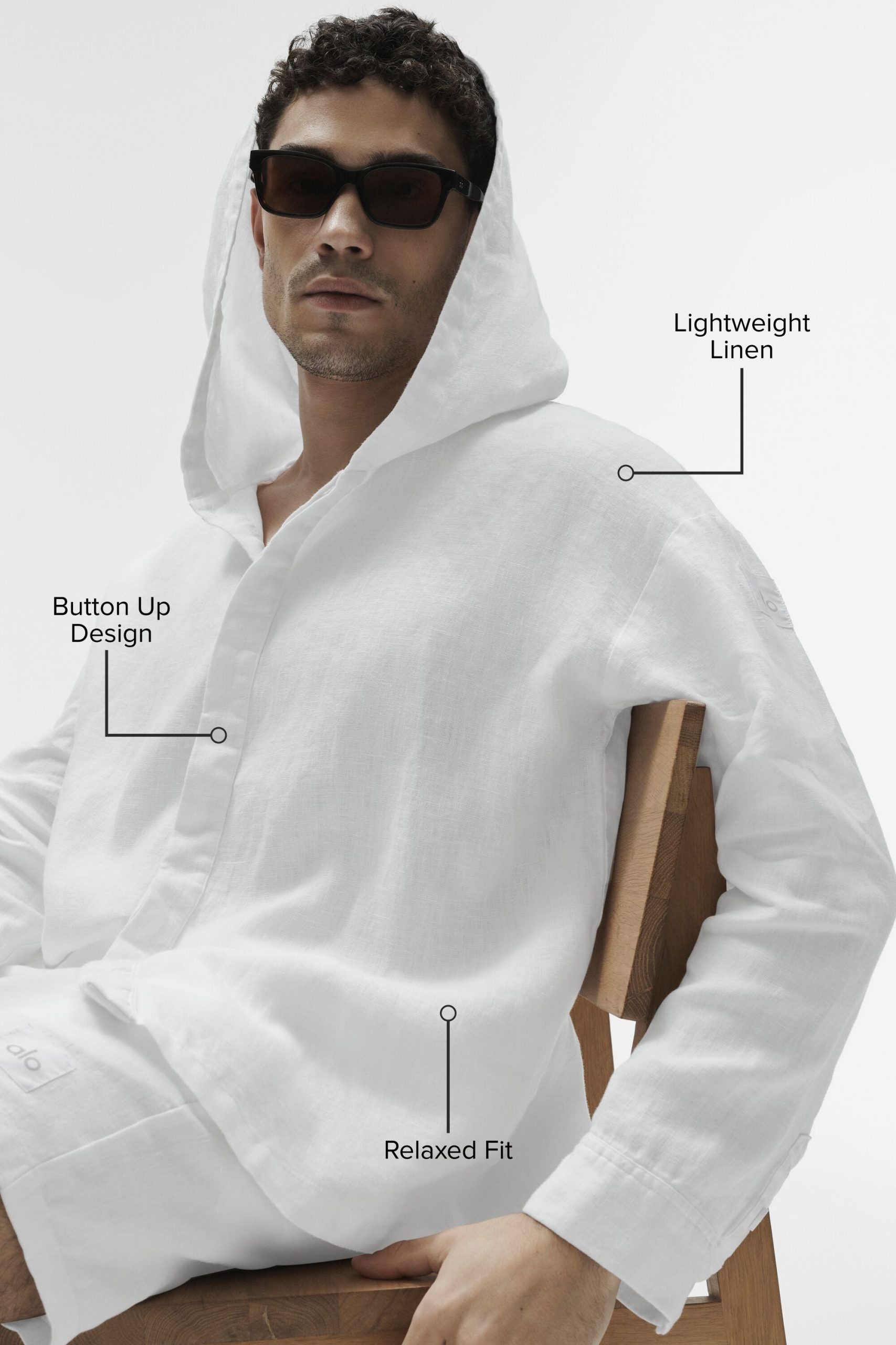 Linen Days Button Up Hoodie - White - Image 2