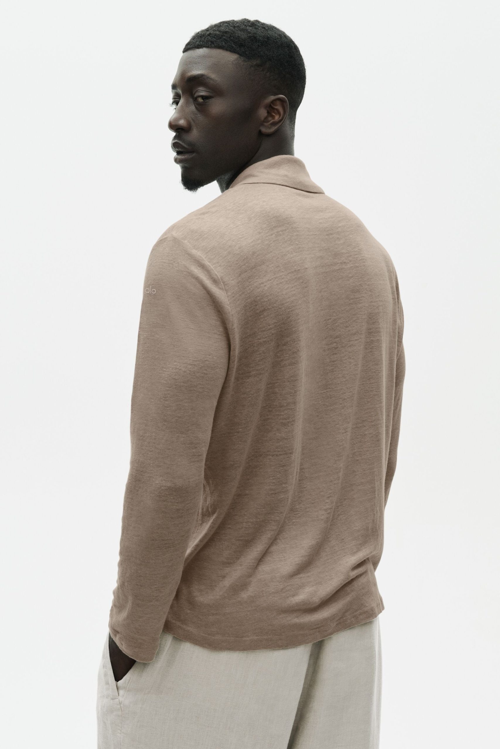 Linen Jersey Coastal Long Sleeve Button Up - Gravel - Image 4