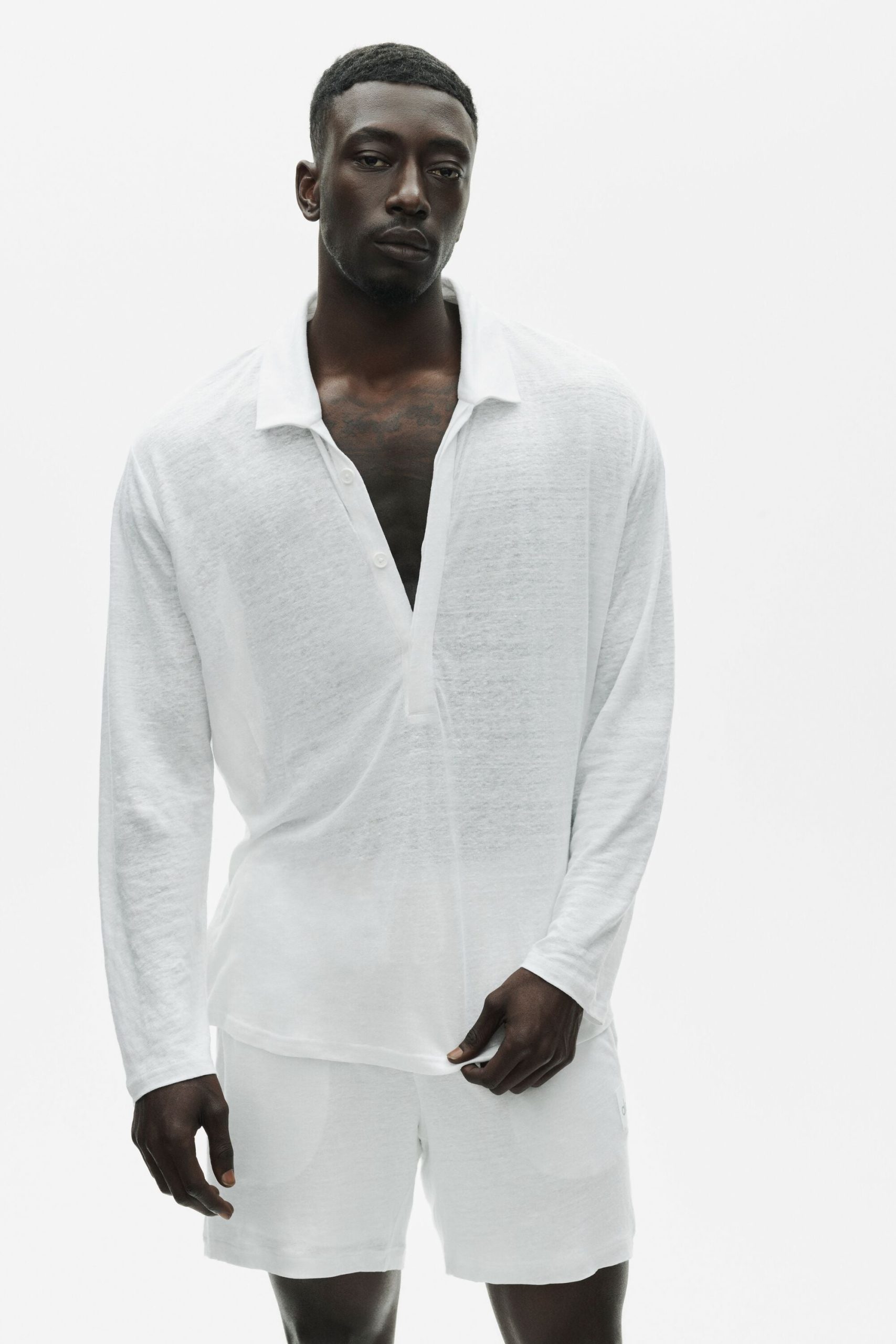 Linen Jersey Coastal Long Sleeve Pullover - White - Image 3