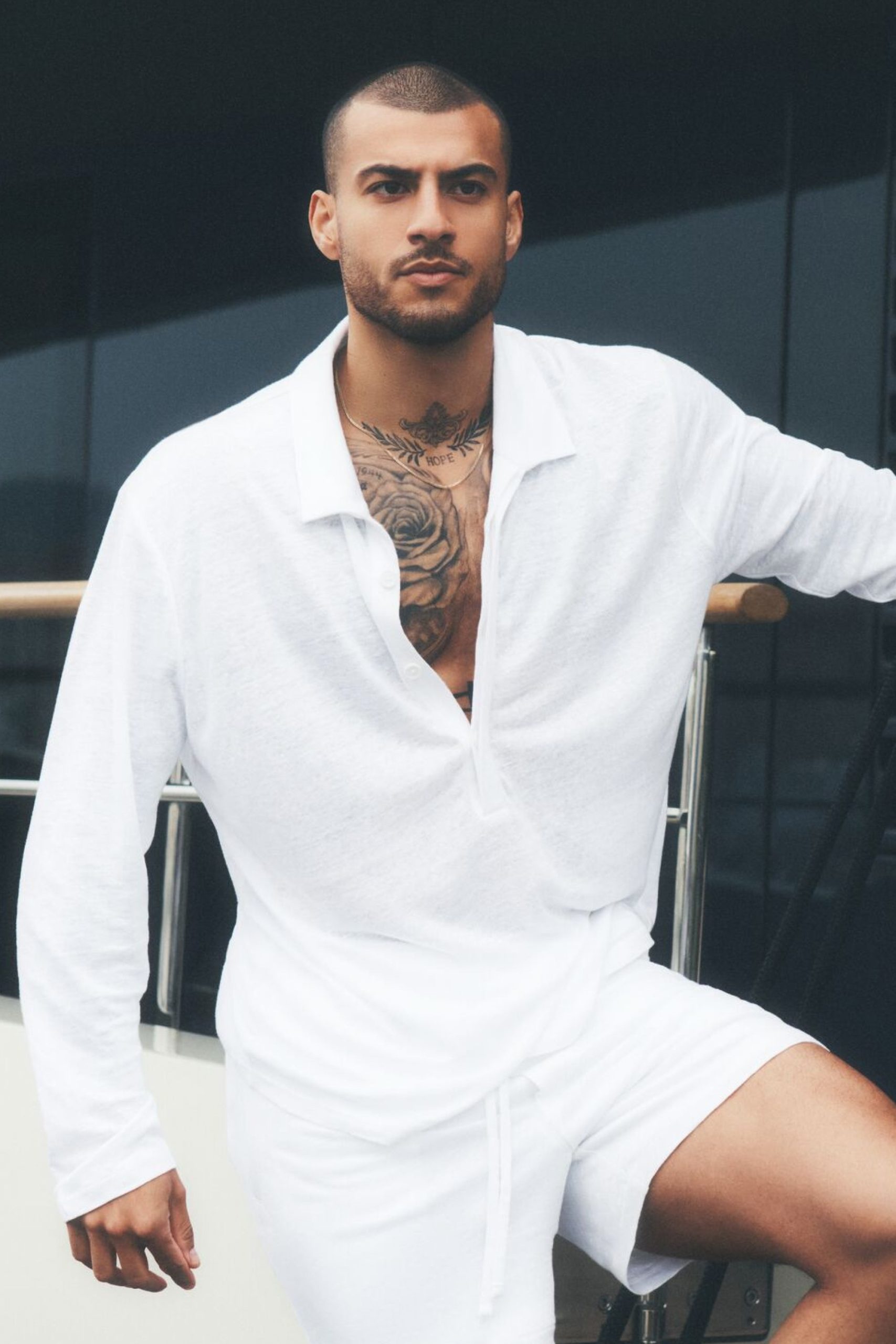 Linen Jersey Coastal Long Sleeve Pullover - White