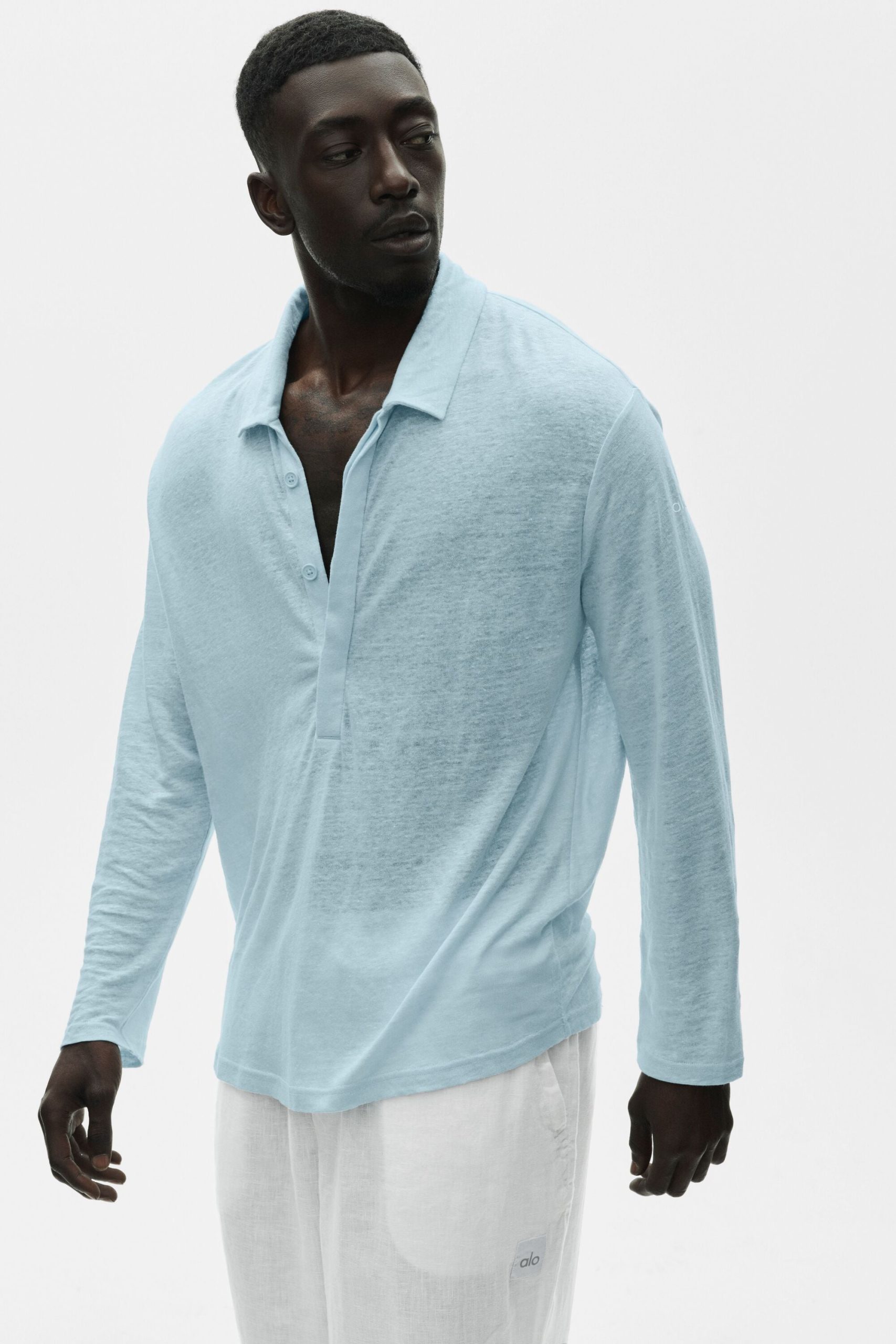 Linen Jersey Coastal Long Sleeve Pullover - Seaside Blue - Image 3