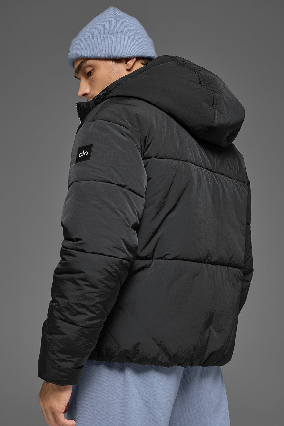 Crinkle Nylon Hooded Stage Puffer - Black - Image 3