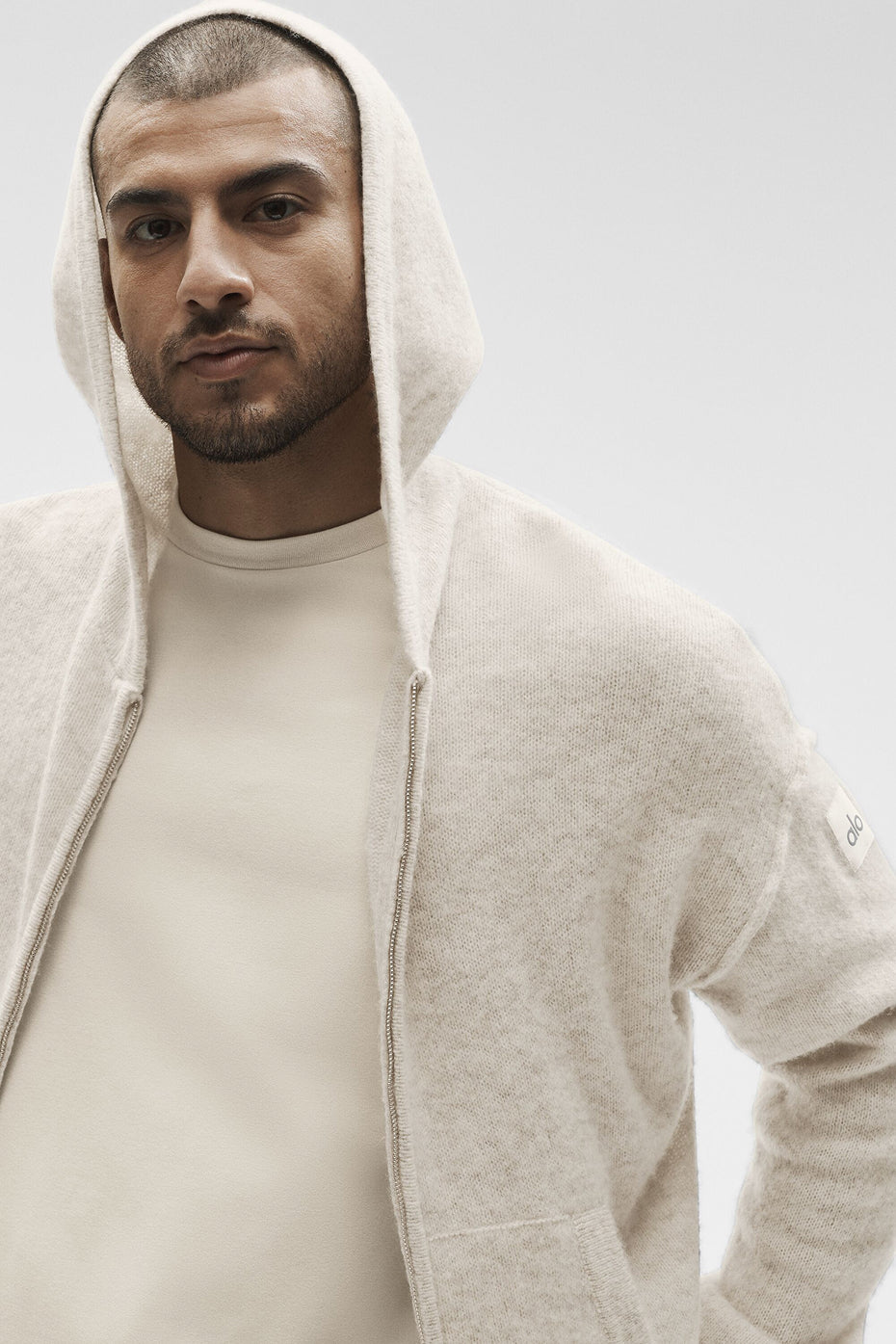 Wool Cashmere New Class Full Zip Hoodie - Oatmeal Heather - Image 3
