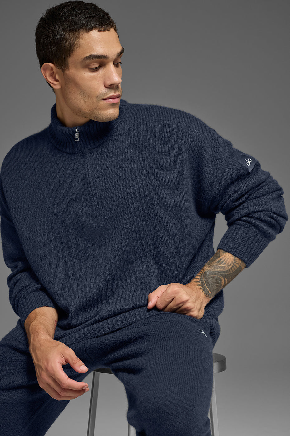 Wool Cashmere New Class 1/4 Zip Pullover - Navy - Image 4
