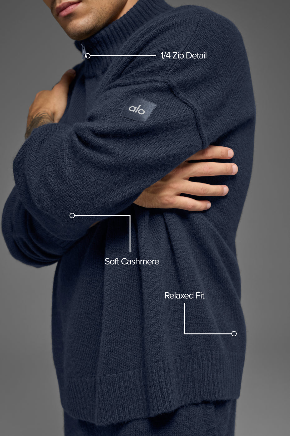 Wool Cashmere New Class 1/4 Zip Pullover - Navy - Image 2