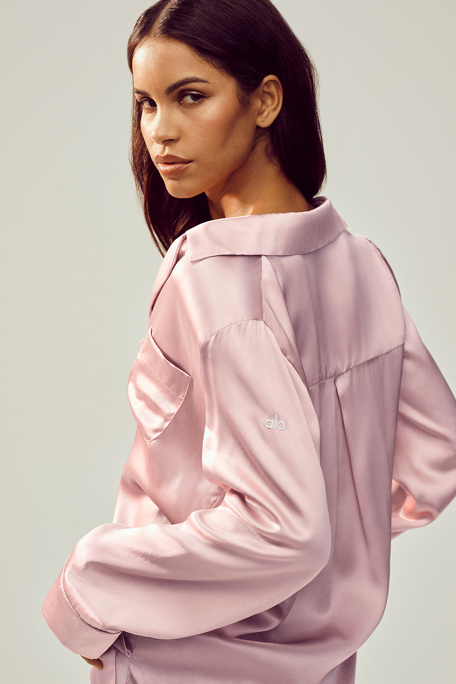Silk Luminous Button Up - Pink Champagne - Image 3