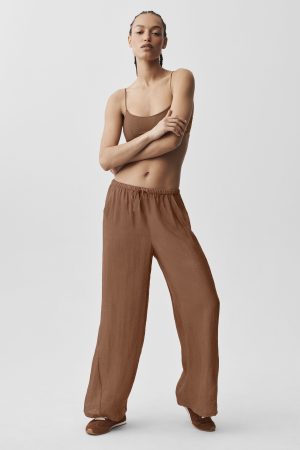 Semi-Sheer Golden Hour High-Waist Straight Leg Pant - Sun Kissed Brown