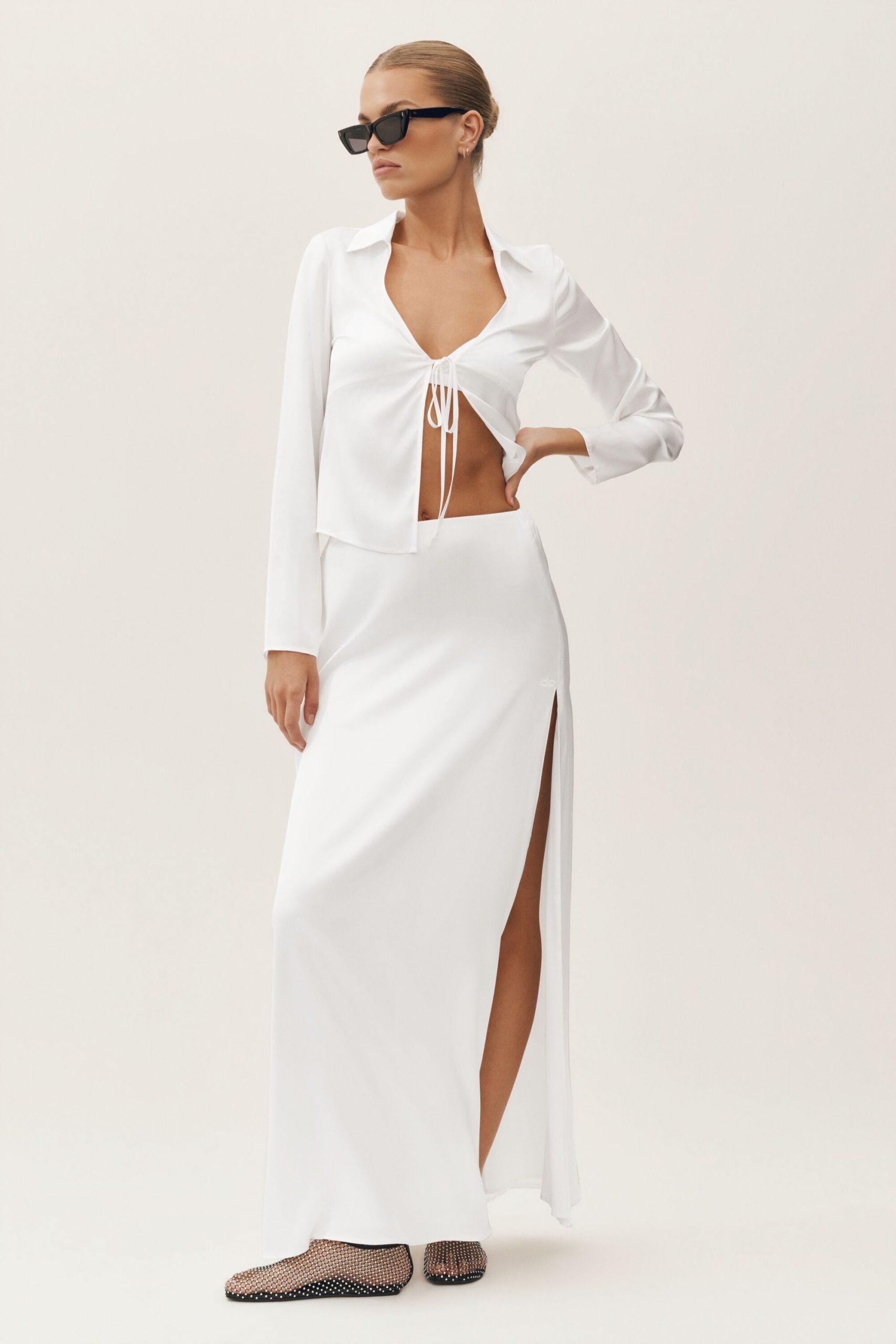 Silk Blend Radiance Long Sleeve Top - White - Image 4