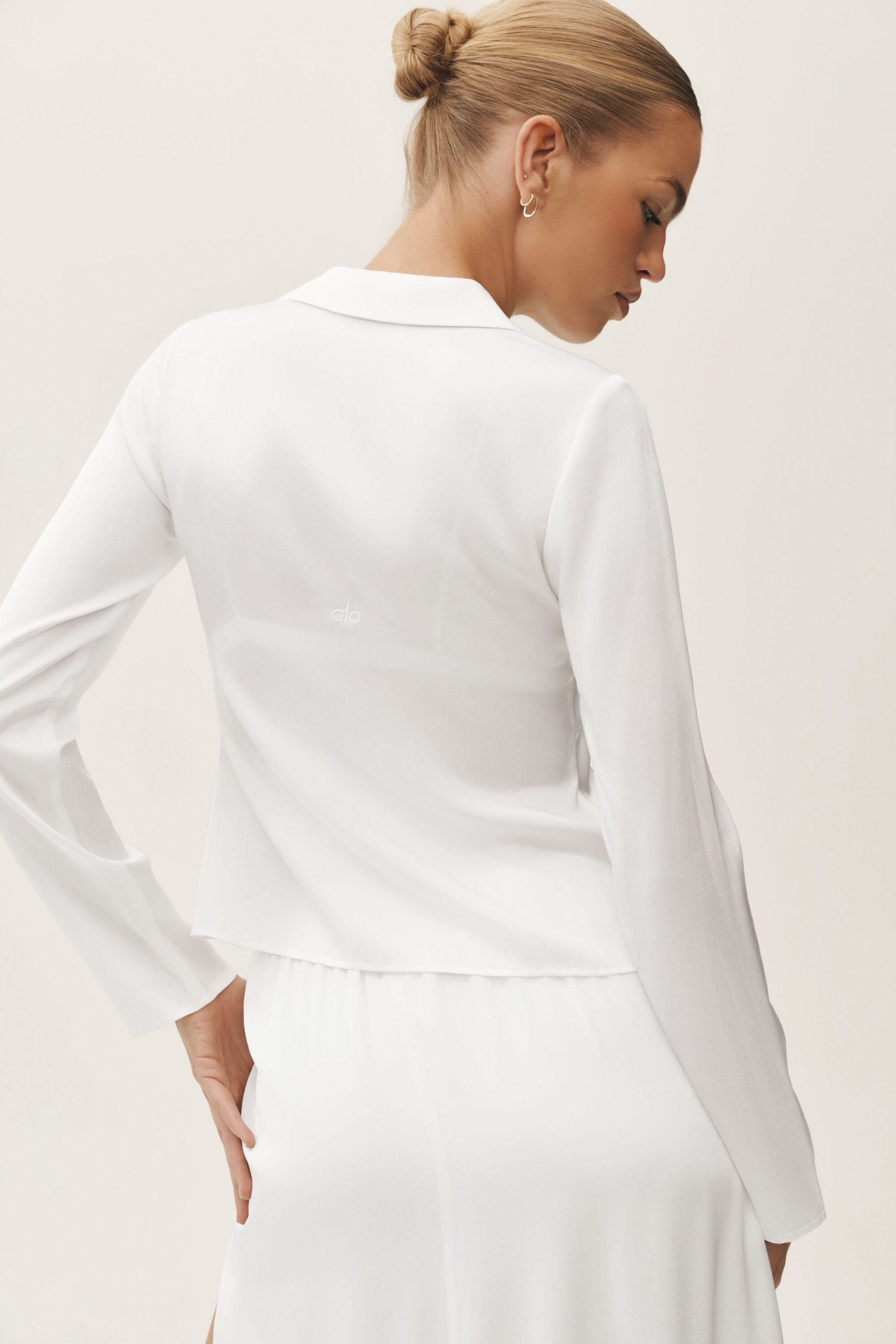 Silk Blend Radiance Long Sleeve Top - White - Image 2