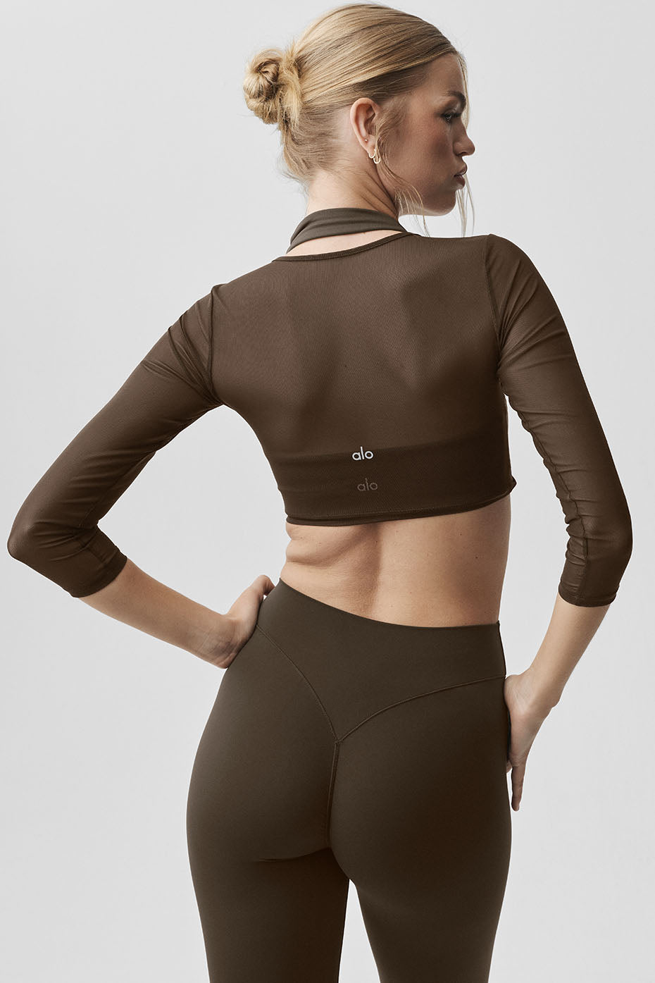 Mesh Knotty 3/4 Sleeve Top - Espresso - Image 2