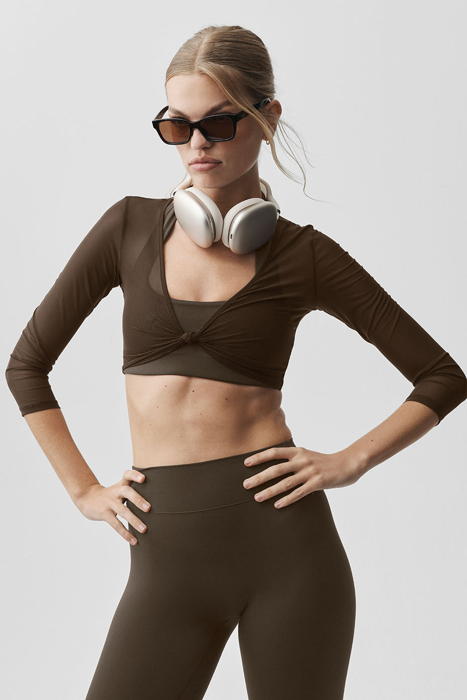 Mesh Knotty 3/4 Sleeve Top - Espresso - Image 4