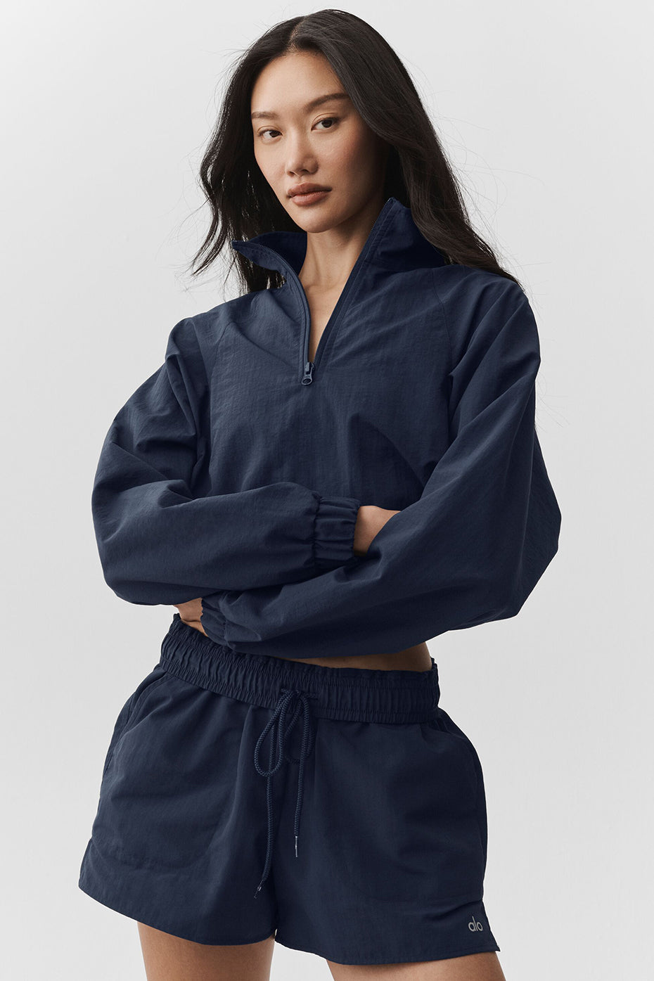 Cropped 1/4 Zip Alumni Pullover - Navy - Image 3