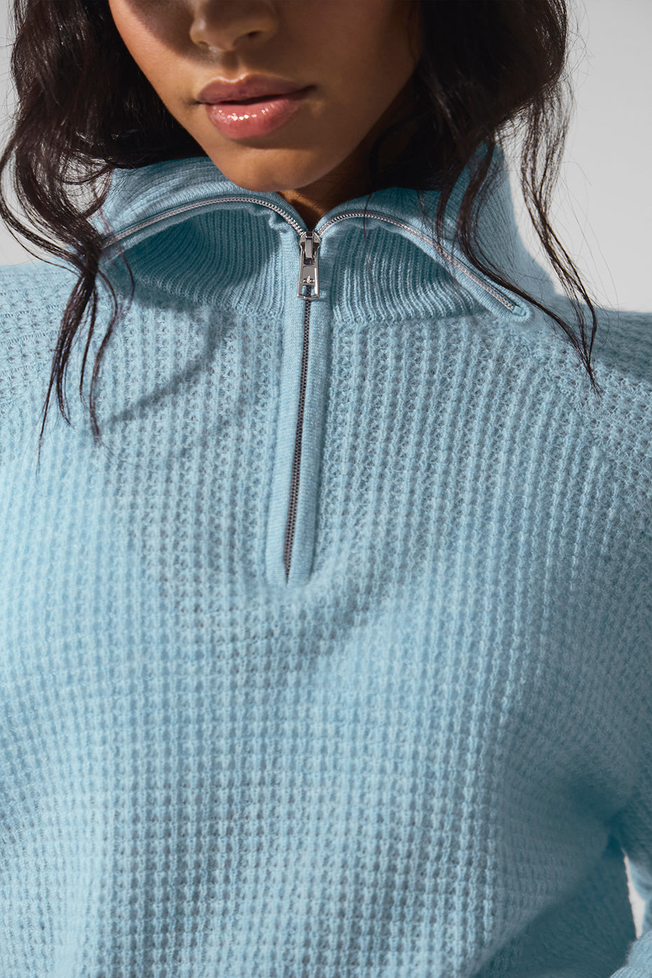 Cashmere Plush Waffle 1/4 Zip Pullover - Celestial Blue Heather - Image 3