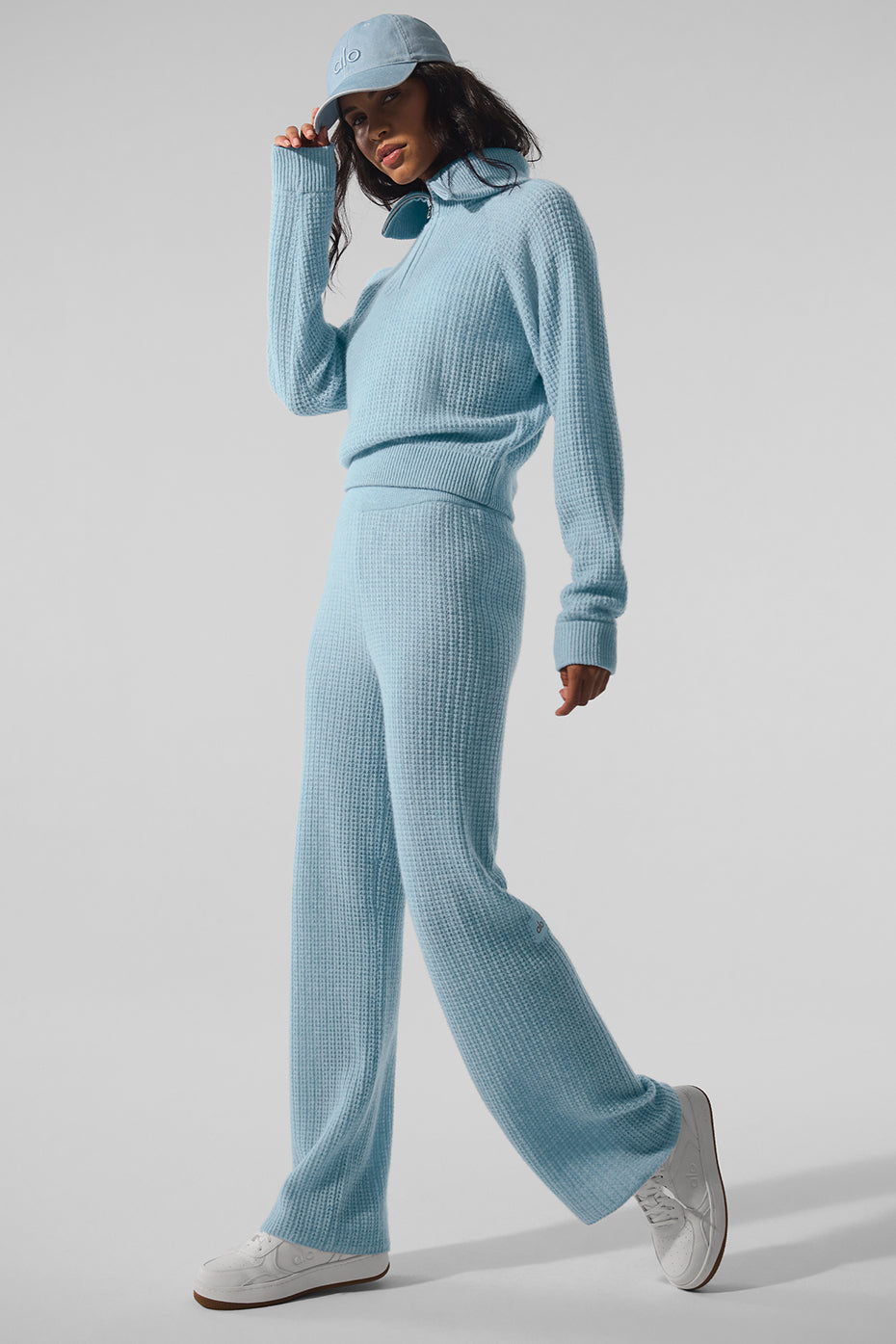 Cashmere Plush Waffle 1/4 Zip Pullover - Celestial Blue Heather - Image 5