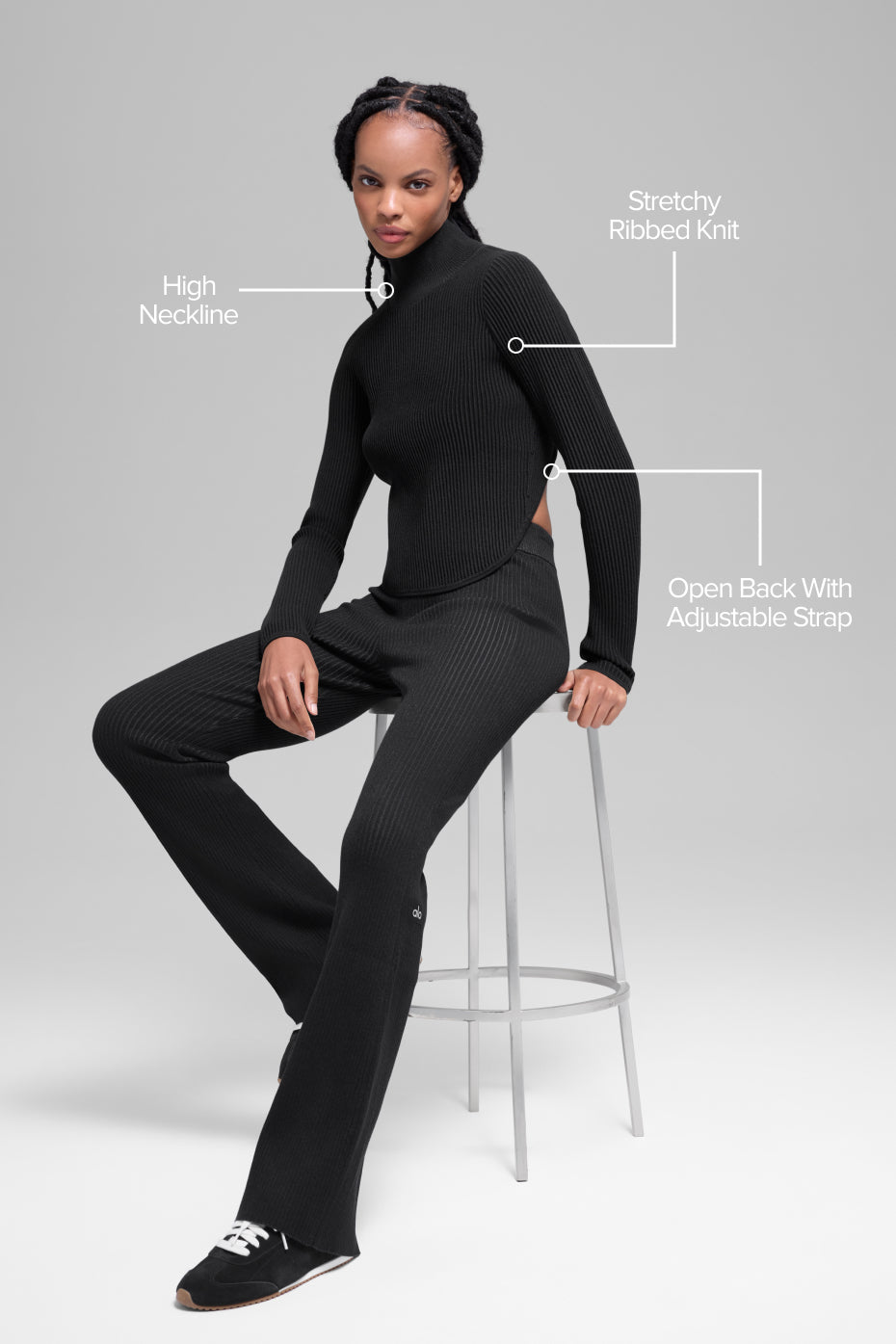 Denim Knit Backless Long Sleeve - Black/Anthracite - Image 2