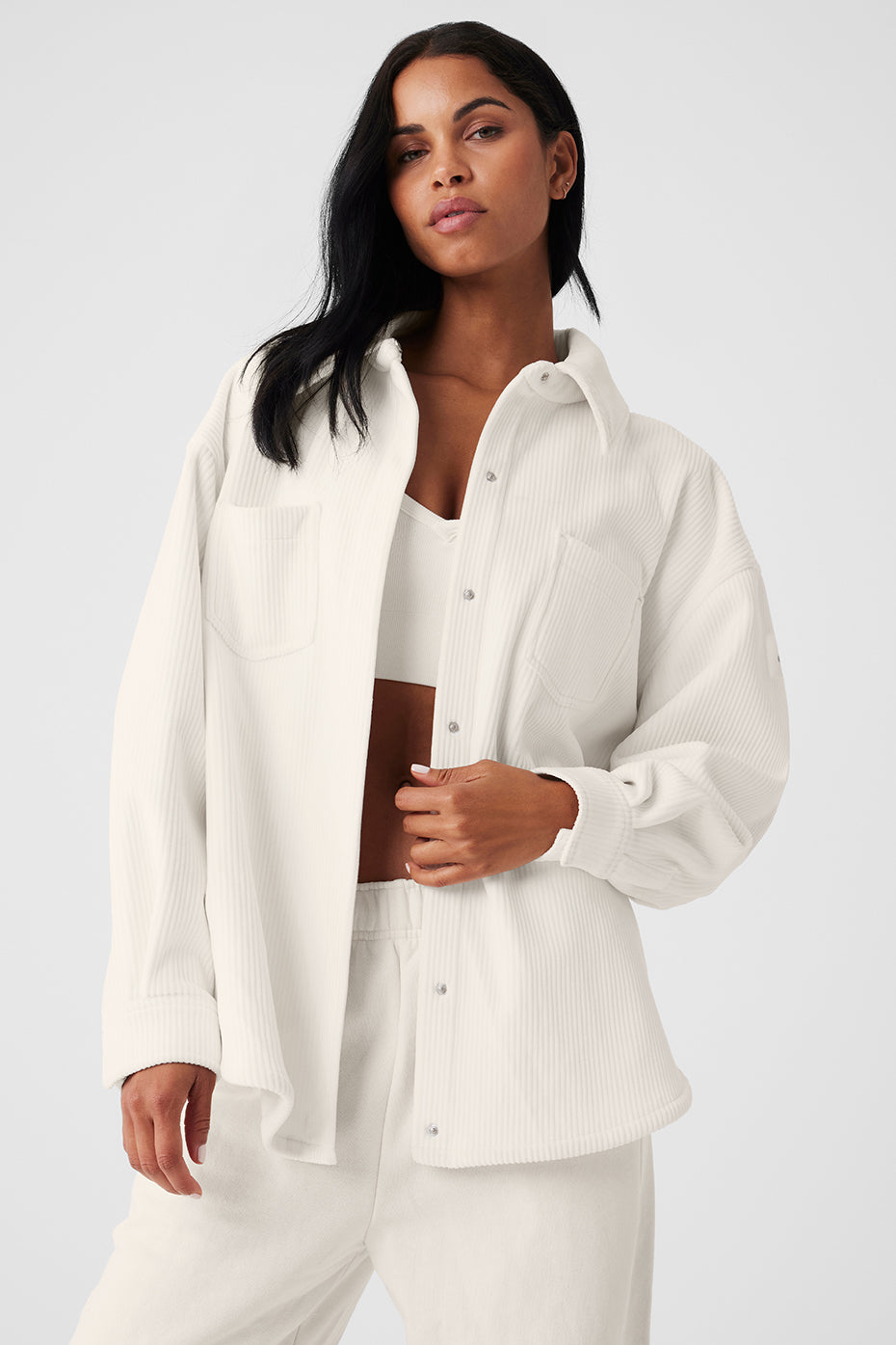 Ribbed Velour Mountain Side Shacket - Ivory - Image 4