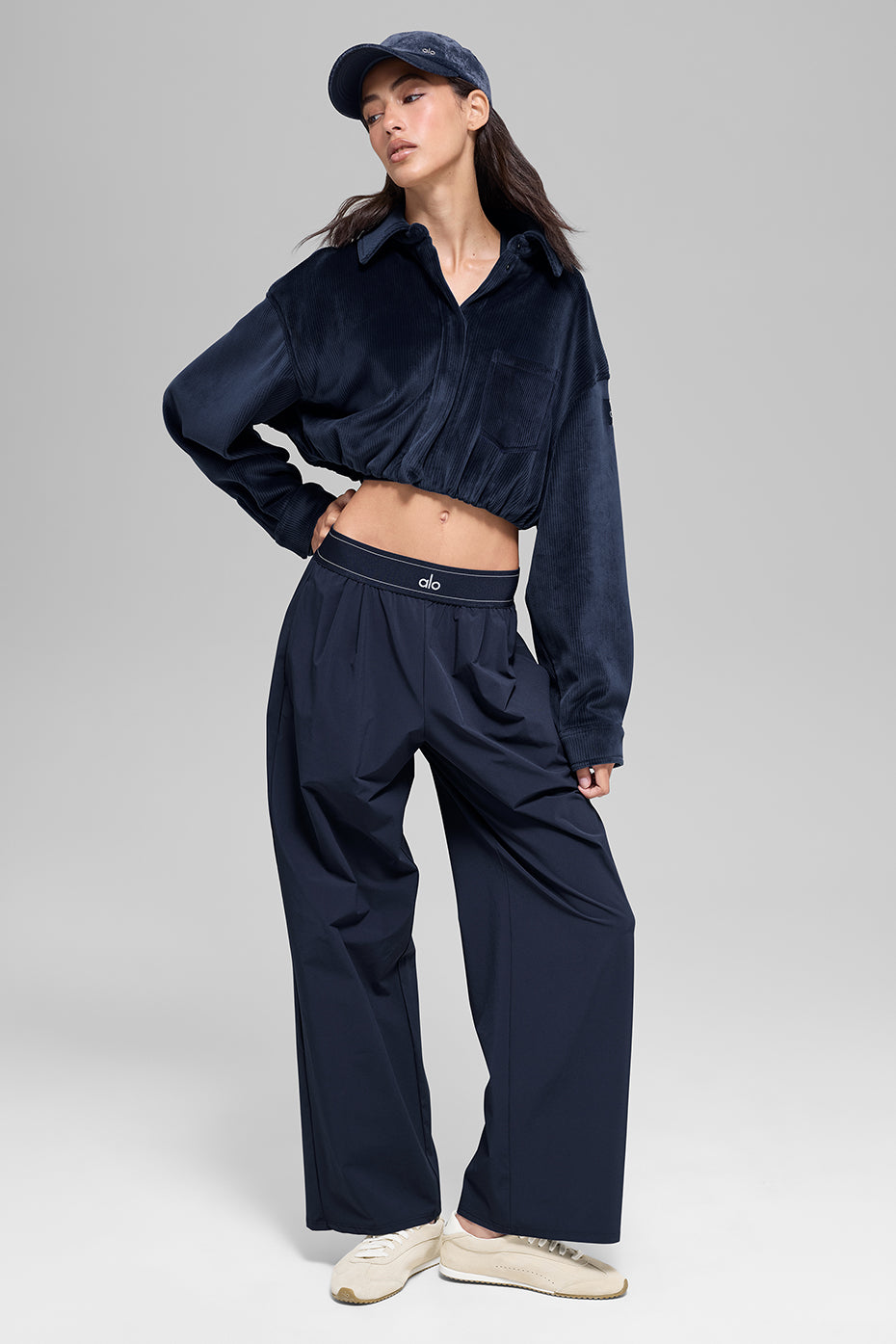 Ribbed Velour Cropped Mountain Side Jacket - Navy - Image 4