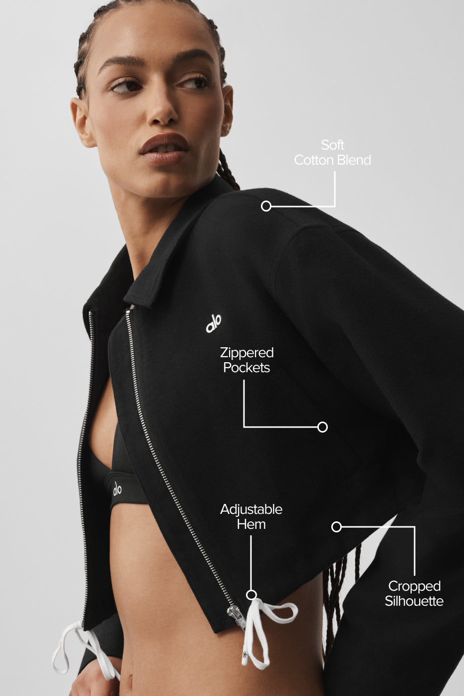 Cropped Fan Favorite Full Zip Jacket - Black - Image 2