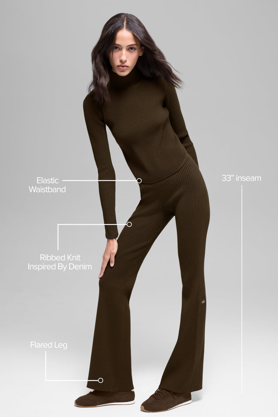 Denim Knit High-Waist Flare Pant - Espresso/Black - Image 2